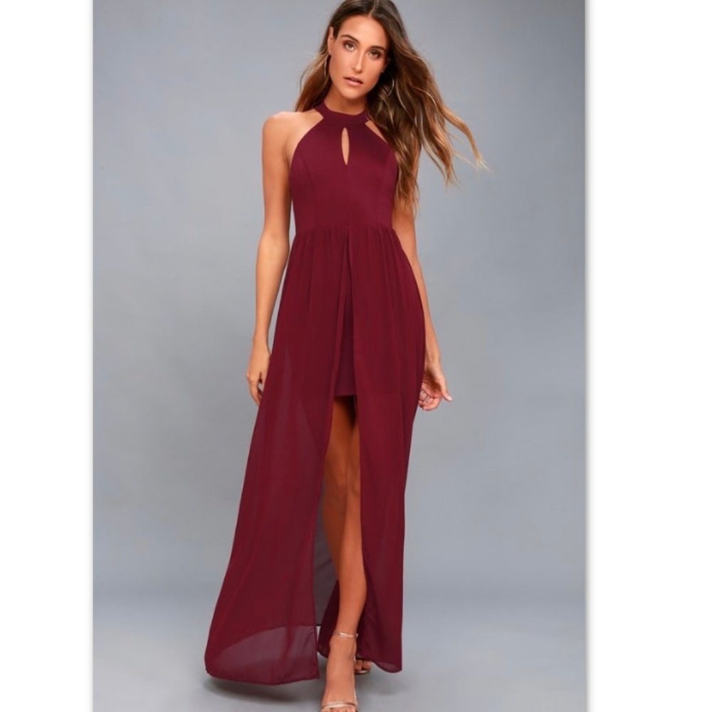 NWT Lulu's My Beloved Burgundy Lace Maxi Dress